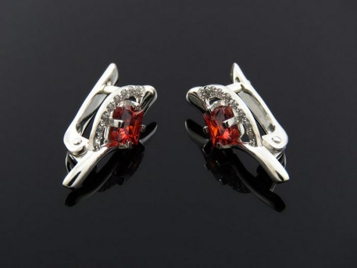 Серебряные серьги 925 пробы с фианитами - 35