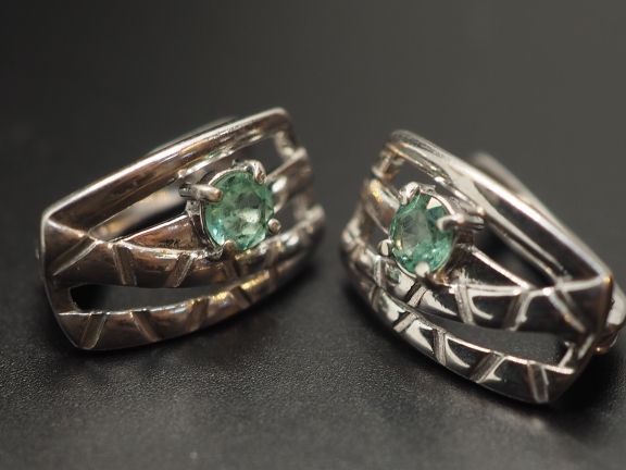 Серьги из серебра с натуральными бериллами - 58