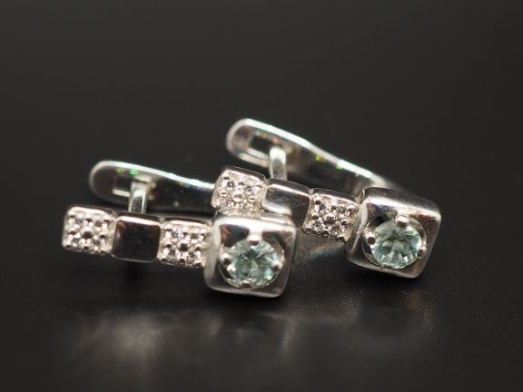 Серьги из серебра с натуральными бериллами - 76
