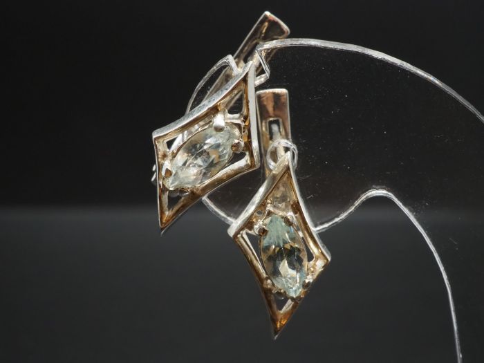 Серьги из серебра с натуральными бериллами - 78