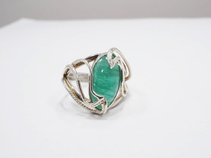 Серебряное кольцо с Уральским изумрудом 5к/2 - 63