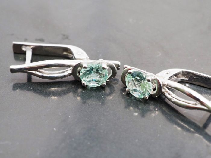 Серебряные серьги 925 пробы с бериллами 0,93 карат - 43
