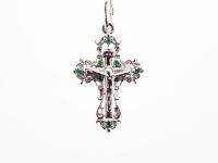 Серебряный крестик 925 пробы с изумрудами - 1