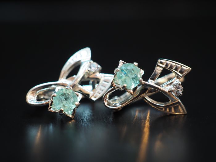 Серьги из серебра с натуральными бериллами - 90