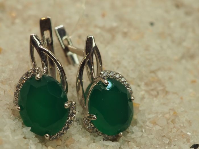 Серебряные серьги с зеленым Хризопразом-258