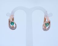 Серьги из жёлтого золота 585 пробы с природными изумрудами 0.35 карат 4/2 и обсыпкой из бриллиантов - 105