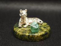 Серебряная фигурка тигра с изумрудом - 9